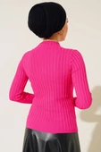 Fitilli Esnek Triko Kazak Fuşya thumbnail 3
