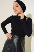 Fitilli Esnek Triko Kazak Siyah - 1
