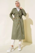 Sekiz Düğmeli Kuşaklı Trençkot Haki - 1