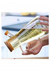 2x900 ML Standlı Cam Yağlık Seti Sütlük Sosluk Vakumlu Bambu Kapaklı Borosilikat - 5