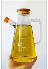 900 ML Cam Yağlık Sütlük Sosluk Vakumlu Bambu Kapaklı Borosilikat - 1