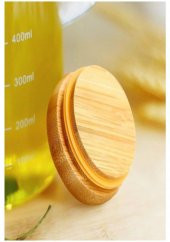 900 ML Cam Yağlık Sütlük Sosluk Vakumlu Bambu Kapaklı Borosilikat - 4