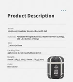 Naturehike L250 Zarf Tarzı Kapüşonlu Uyku Tulumu -10°C - 4