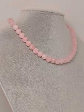 Pembe Kuvars Taşı Faset Kesim Kolye 8mm (Sabit Klipsli) - 1