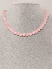 Pembe Kuvars Taşı Faset Kesim Kolye 8mm (Sabit Klipsli) - 3