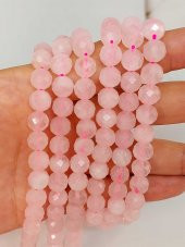 Pembe Kuvars Taşı Faset Kesim Kolye 8mm (Sabit Klipsli) - 5