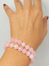 Pembe Kuvars Taşı Faset Kesim 8mm Unisex İkili Bileklik (42560) thumbnail 1