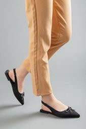 Saten Taşlı Arka Açık Düz Taban Siyah Kadın Babet thumbnail 1