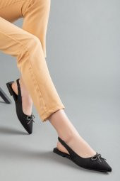 Saten Taşlı Arka Açık Düz Taban Siyah Kadın Babet thumbnail 2