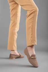 Triko Taşlı Yuvarlak Burunlu Vizon Kadın Babet thumbnail 2