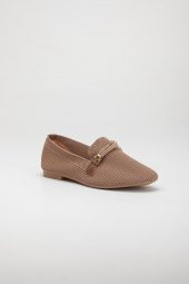 Triko Taşlı Yuvarlak Burunlu Vizon Kadın Babet thumbnail 4