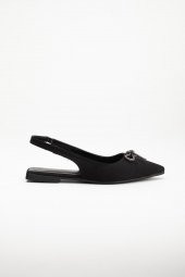 Saten Taşlı Arka Açık Düz Taban Siyah Kadın Babet thumbnail 3