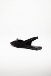 Saten Taşlı Arka Açık Düz Taban Siyah Kadın Babet thumbnail 5