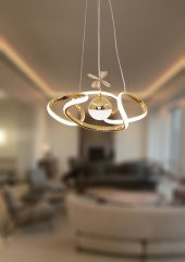 TT Aydınlatma TT307-1TPL-30-SR  Helezon Modeli Sarı Kaplama Tek Toplu 3 Renk Modüllü Ledli Avize thumbnail 2