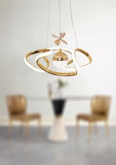 TT Aydınlatma TT307-1TPL-30-SR  Helezon Modeli Sarı Kaplama Tek Toplu 3 Renk Modüllü Ledli Avize thumbnail 3