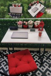 Pratik Katlanır Taşınabilir Metal Ayaklı Balkon Masası Bahçe Masası Yemek Masası Çalışma Masası - 1