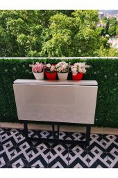 Pratik Katlanır Taşınabilir Metal Ayaklı Balkon Masası Bahçe Masası Yemek Masası Çalışma Masası - 3