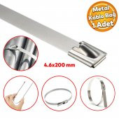 Cırt Kelepçe Metal Paslanmaz Çelik Kablo Zip Bağı Çok Amaçlı Bağlama 4.6x200 1 Adet - 1