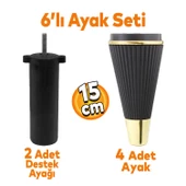 Iron 6'lı Set Mobilya Tv Ünitesi Çekyat Koltuk Kanepe Destek Ayağı 15 Cm Siyah Ayakları M8 Civatalı - 1