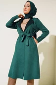 Kuşaklı Araboy Süet Trençkot Zümrüt Yeşili - 2