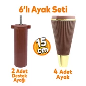 Iron 6'lı Set Mobilya Tv Ünitesi Çekyat Koltuk Kanepe Destek Ayağı 15 Cm Ceviz Ayakları M8 Civatalı thumbnail 1