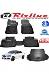 Rizline Megane 4 3d Paspas + 3d Çift Kulaklı Bagaj Havuzu Sedan 2016 Sonrası Siyah Set - 1