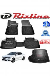 Rizline Megane 4 3d Paspas + 3d Tek Kulaklı Bagaj Havuzu Sedan 2016 Sonrası Siyah Set - 1