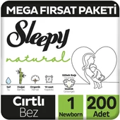 Sleepy Natural Mega Fırsat Paketi Bebek Bezi 1 Numara Newborn 200 Adet thumbnail 1