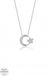 Swarovski Zirconia Kadın Ay Yıldız Gümüş Kolye - 1