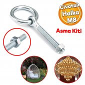 Delikli Halkalı Metal Paslanmaz Civata M8 Somunlu Sabitleme Çekme Kaldırma Tavan Kancası Asma Kit - 1