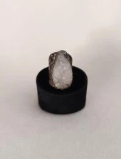 Yüzük Doğal Kuvars Drusy Taş Çelik Ayarlanabilir Antik Bakır Kadın Erkek - 1