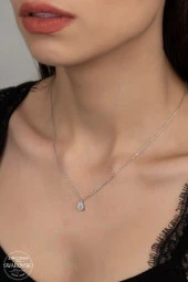 Swarovski Zirconia Kadın Damla Montür Gümüş Kolye - 2