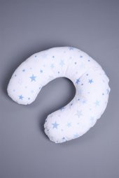Babyhola Emzirme Yastığı Minderi Yıkanabilir Fermuarlı Dış Kılıf Yıldız Desen Beyaz Mavi 1030 - 2