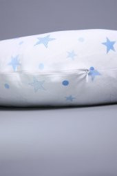 Babyhola Emzirme Yastığı Minderi Yıkanabilir Fermuarlı Dış Kılıf Yıldız Desen Beyaz Mavi 1030 - 3