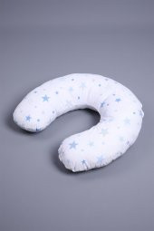 Babyhola Emzirme Yastığı Minderi Yıkanabilir Fermuarlı Dış Kılıf Yıldız Desen Beyaz Mavi 1030 - 4