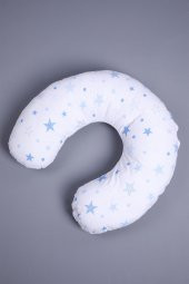 Babyhola Emzirme Yastığı Minderi Yıkanabilir Fermuarlı Dış Kılıf Yıldız Desen Beyaz Mavi 1030 - 5