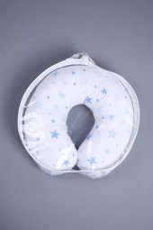 Babyhola Emzirme Yastığı Minderi Yıkanabilir Fermuarlı Dış Kılıf Yıldız Desen Beyaz Mavi 1030 - 6