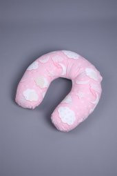 Babyhola Emzirme Yastığı Minderi Yıkanabilir Fermuarlı Dış Kılıf Bulut Desen Pembe 1356 - 1