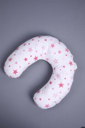 Babyhola Emzirme Yastığı Minderi Yıkanabilir Fermuarlı Dış Kılıf Yıldız Desen Beyaz Pembe 1030 - 3