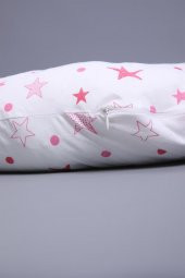 Babyhola Emzirme Yastığı Minderi Yıkanabilir Fermuarlı Dış Kılıf Yıldız Desen Beyaz Pembe 1030 - 4