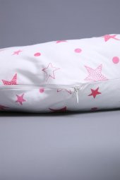 Babyhola Emzirme Yastığı Minderi Yıkanabilir Fermuarlı Dış Kılıf Yıldız Desen Beyaz Pembe 1030 - 5