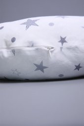 Babyhola Emzirme Yastığı Minderi Yıkanabilir Fermuarlı Dış Kılıf Yıldız Desen Beyaz Gri 1030 - 5