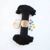 3mm // 2 Büküm // Pamuk Halat İp / SİYAH - 1