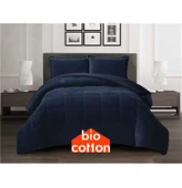 Bio Cotton Lacivert Peluş Kadife/Wellsoft Çift Kişilik Ergonomik Yorgan Seti (Yastık Kılıflı) - 1