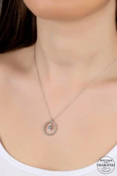 Swarovski Zirconia Kadın Halka 0,56 Karat Pırlanta Tektaş Gümüş Kolye - 1