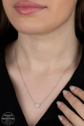Swarovski Zirconia Kadın Kalp Montür Gümüş Kolye - 1