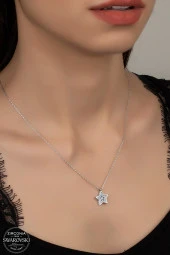 Swarovski Zirconia Kadın Star Yıldız Büyük Gümüş Kolye - 1