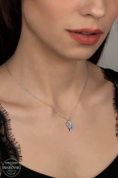 Union Swarovski Zirconia Kadın Kalp Pırlanta Montür Gümüş Kolye - 1