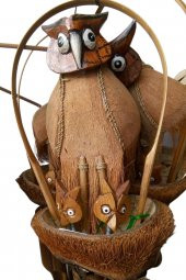 Coconat Yuvalı Yavrulu Baykuş Bambu Rüzgar Çanı 90 cm thumbnail 7