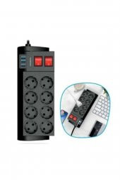 8li Priz 3 Usb Li 2 Metre Uzatma Kablosu Çoklu Priz Termal Akım Korumalı 3411 - 1